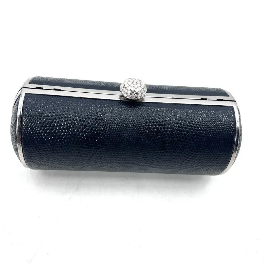 Black & Silver Cylinder Shaped Convertible Clutch Crossbody Small Evening Bag